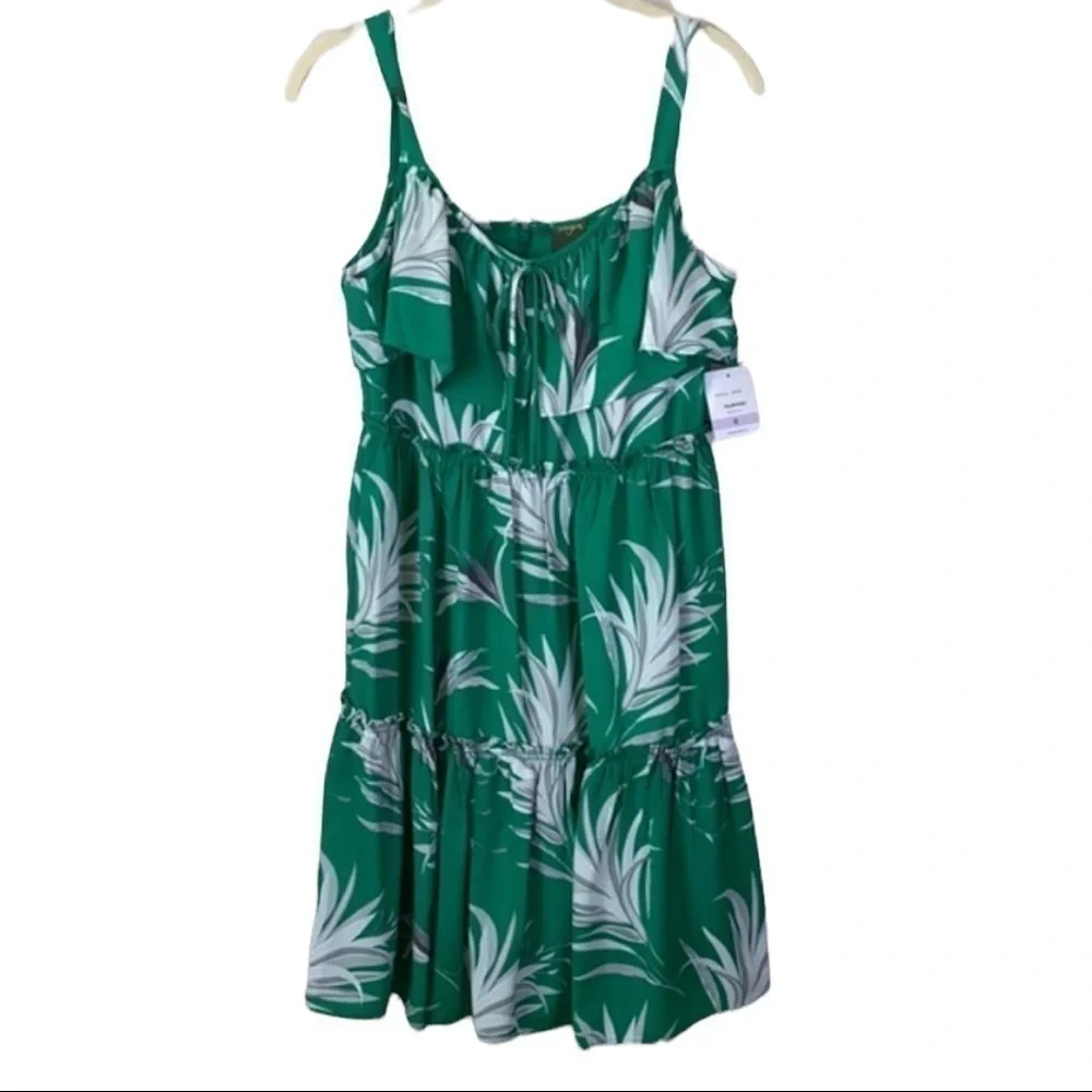 Taylor Green Tropical Print Palm Leaves Tiered Dress Size 6